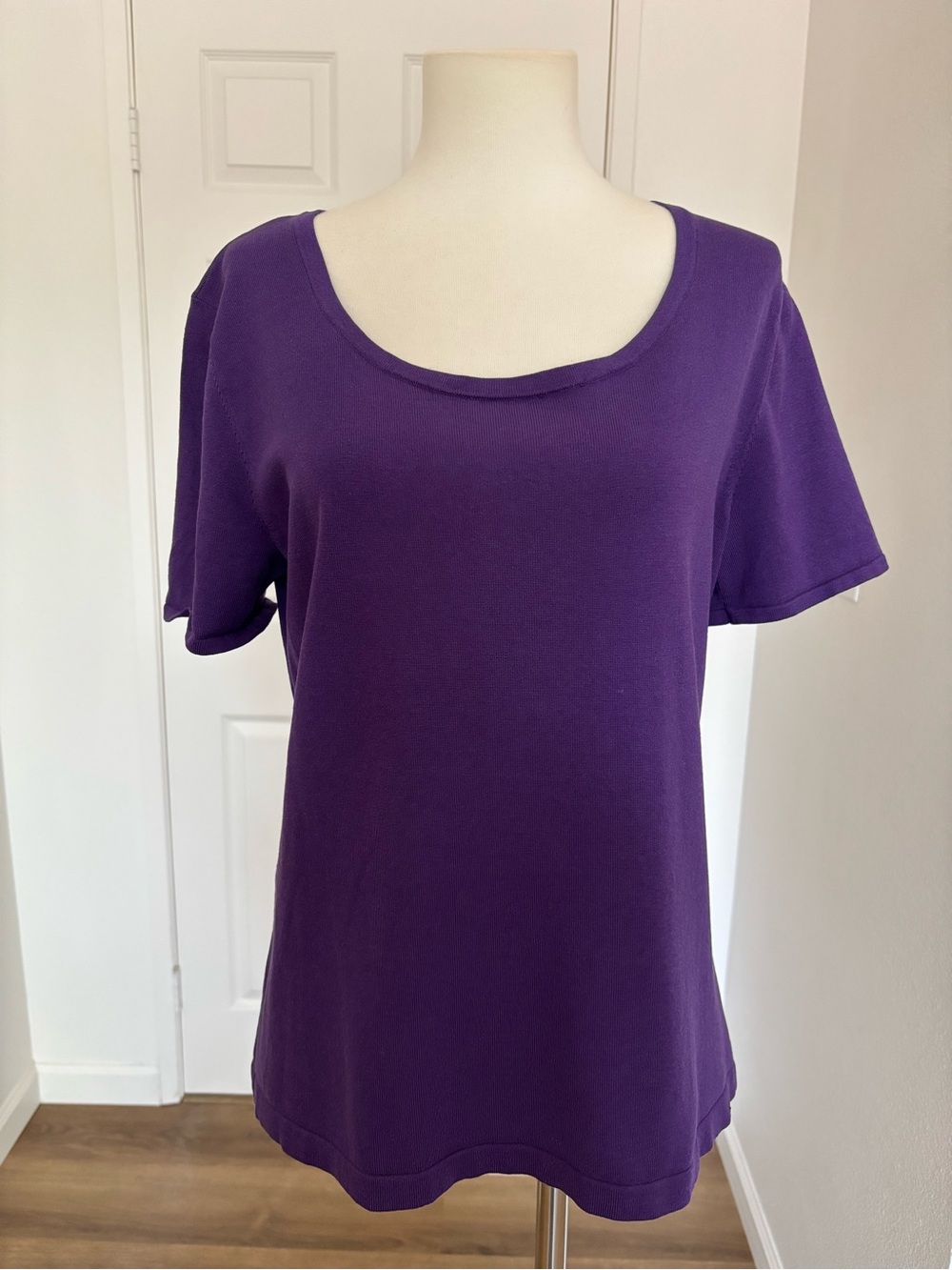 Jones New York Purple Scoop Neck Short Sleeve Top